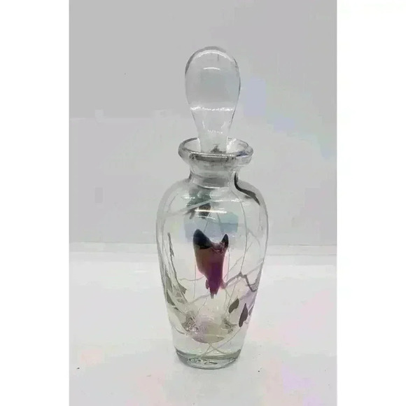 Vintage Art Glass Hanging Upside Down Abstract Heart Irredescent Perfume Bottle - Picture 4 of 14